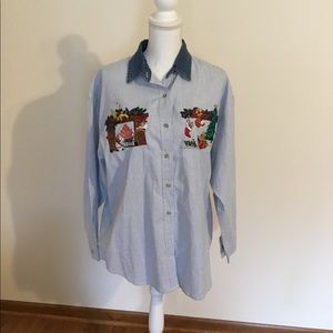 Wonderful chambray striped Christmas button down